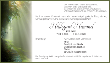 Traueranzeige von Hildegard Hummel von Ansbach