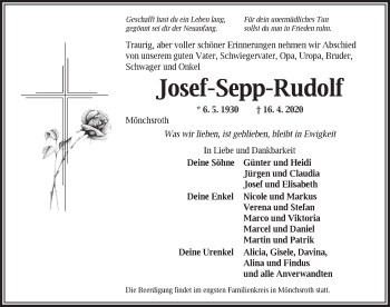 Traueranzeige von Josef-Sepp-Rudolf  von Dinkelsbühl/ Feuchtwangen