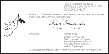 Traueranzeige von Karl Immerzeder von Dinkelsbühl/ Feuchtwangen