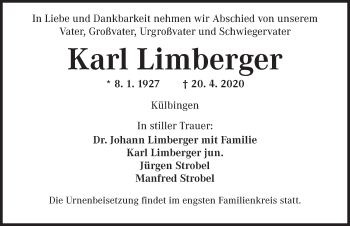 Traueranzeige von Karl Limberger von Ansbach