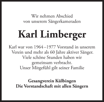 Traueranzeige von Karl Limberger von Ansbach