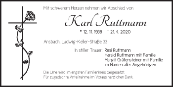 Traueranzeige von Karl Ruttmann von Ansbach