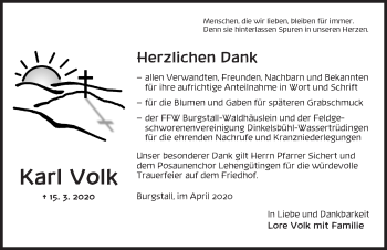 Traueranzeige von Karl Volk von Dinkelsbühl/ Feuchtwangen