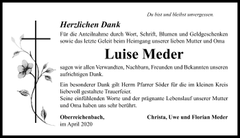 Traueranzeige von Luise Meder von Neustadt/ Scheinfeld/ Uffenheim