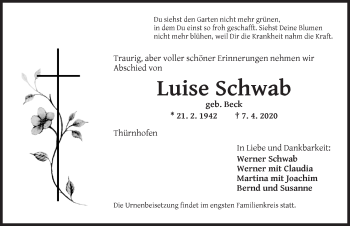 Traueranzeige von Luise Schwab von Dinkelsbühl/ Feuchtwangen