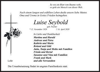 Traueranzeige von Luise Seybold von Rothenburg