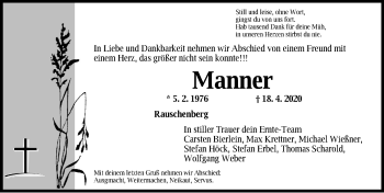 Traueranzeige von Manfred (Manner) von Neustadt/ Scheinfeld/ Uffenheim