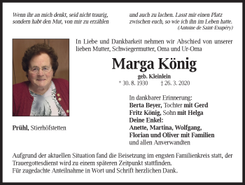 Traueranzeige von Marga König von Neustadt/ Scheinfeld/ Uffenheim