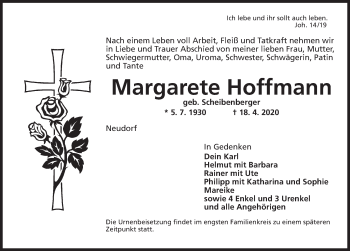 Traueranzeige von Margarete Hoffmann von Ansbach