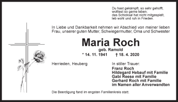 Traueranzeige von Maria Roch von Dinkelsbühl/ Feuchtwangen