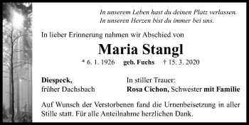 Traueranzeige von Maria Stangl von Neustadt/ Scheinfeld/ Uffenheim
