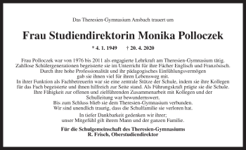 Traueranzeige von Monika Polloczek von Ansbach
