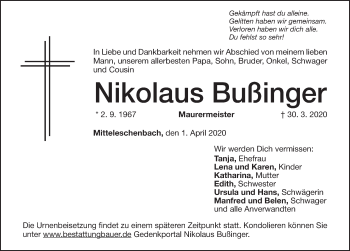 Traueranzeige von Nikolaus Bußinger von Gesamtausgabe