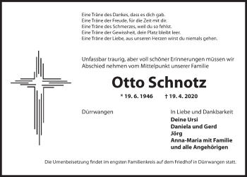 Traueranzeige von Otto Schnotz von Dinkelsbühl/ Feuchtwangen