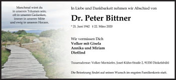Traueranzeige von Peter Bitther von Rothenburg