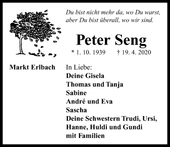 Traueranzeige von Peter Seng von Neustadt/ Scheinfeld/ Uffenheim