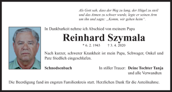 Traueranzeige von Reinhard Szymala von Neustadt/ Scheinfeld/ Uffenheim