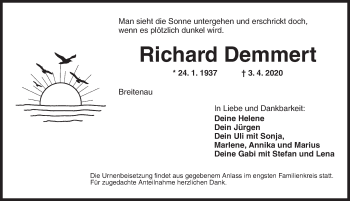 Traueranzeige von Richard Demmert von Dinkelsbühl/ Feuchtwangen