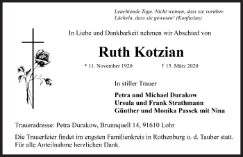 Traueranzeige von Ruth Kotzian von Rothenburg
