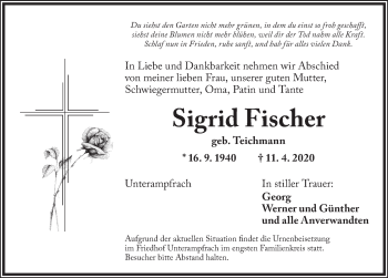 Traueranzeige von Sigrid Fischer von Dinkelsbühl/ Feuchtwangen