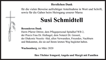 Traueranzeige von Susi Schmidtell von Rothenburg