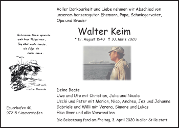 Traueranzeige von Walter Keim von Neustadt/ Scheinfeld/ Uffenheim