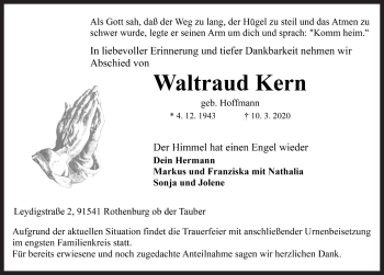 Traueranzeige von Waltraud Kern von Rothenburg