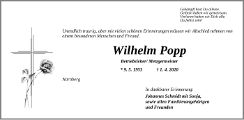 Traueranzeige von Wilhelm Popp von Neustadt/ Scheinfeld/ Uffenheim