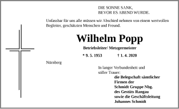 Traueranzeige von Wilhelm Popp von Neustadt/ Scheinfeld/ Uffenheim