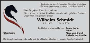 Traueranzeige von Wilhelm Schmidt von Neustadt/ Scheinfeld/ Uffenheim