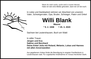 Traueranzeige von Willi Blank von Rothenburg