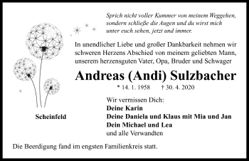 Traueranzeige von Andreas Sulzbacher von Neustadt/ Scheinfeld/ Uffenheim