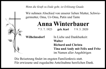 Traueranzeige von Anna Winterbauer von Neustadt/ Scheinfeld/ Uffenheim