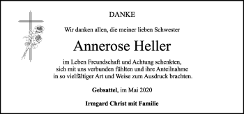 Traueranzeige von Annerose Heller von Rothenburg