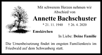 Traueranzeige von Annette Bachschuster von Neustadt/ Scheinfeld/ Uffenheim