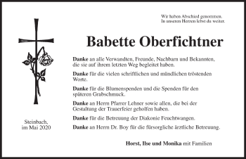 Traueranzeige von Babette Oberfichtner von Dinkelsbühl/ Feuchtwangen