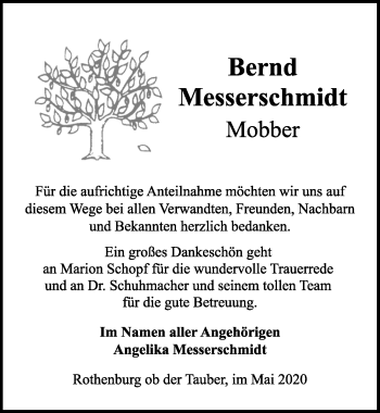 Traueranzeige von Bernd Messerschmidt von Rothenburg