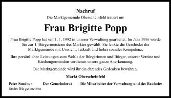 Traueranzeige von Brigitte Popp von Neustadt/ Scheinfeld/ Uffenheim