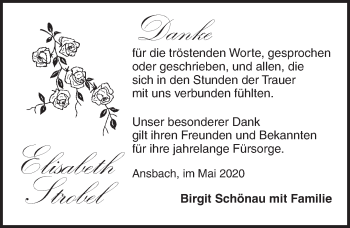 Traueranzeige von Elisabeth Strobel von Ansbach