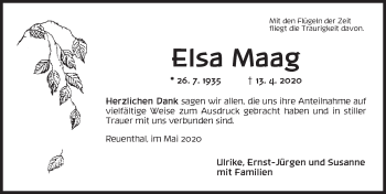 Traueranzeige von Elsa Maag von Dinkelsbühl/ Feuchtwangen