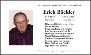 Traueranzeige von Erich Böckler von Ansbach