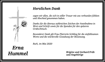 Traueranzeige von Erna Hummel von Dinkelsbühl/ Feuchtwangen