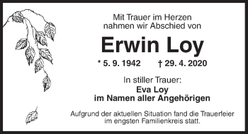 Traueranzeige von Erwin Loy von Ansbach