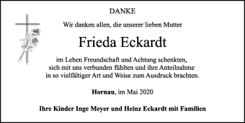 Traueranzeige von Frieda Eckhardt von Rothenburg