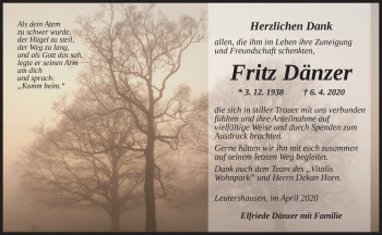Traueranzeige von Fritz Dänzer von Ansbach