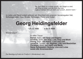 Traueranzeige von Georg Heidingsfelder von Ansbach