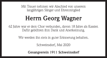 Traueranzeige von Georg Wagner von Rothenburg