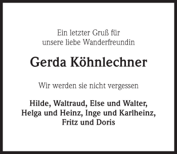 Traueranzeige von Gerda Köhnlechner von Rothenburg