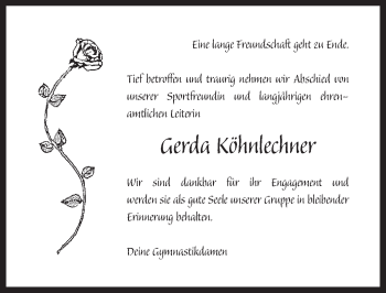 Traueranzeige von Gerda Köhnlechner von Rothenburg