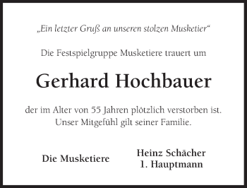 Traueranzeige von Gerhard Hochbauer von Rothenburg
